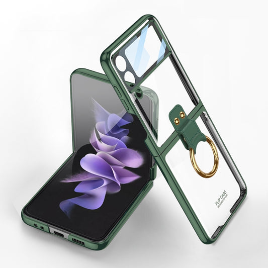 For Samsung Galaxy Z Flip4 GKK Integrated Electroplating Phone Case with Ring(Green) - Galaxy Z Flip4 5G Cases by GKK | Online Shopping South Africa | PMC Jewellery | Buy Now Pay Later Mobicred