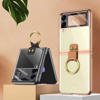 For Samsung Galaxy Z Flip4 GKK Integrated Electroplating Phone Case with Ring(Gold) - Galaxy Z Flip4 5G Cases by GKK | Online Shopping South Africa | PMC Jewellery