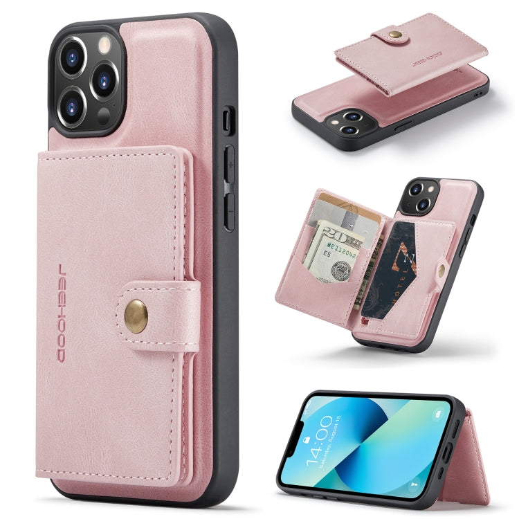 For iPhone 14 JEEHOOD Retro Magnetic Detachable Leather Phone Case (Pink) - iPhone 14 Cases by JEEHOOD | Online Shopping South Africa | PMC Jewellery | Buy Now Pay Later Mobicred