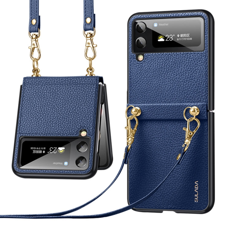 For Samsung Galaxy Z Flip4 SULADA Litchi Texture Leather + TPU Phone Case with Strap(Blue) - free shipping - PMC TechLife - Order now!