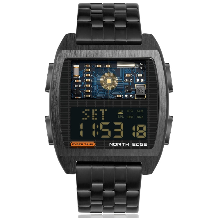 NORTH EDGE CyberTank Stainless Steel Strap Multifunctional Electronic Watch(Black) - Metal Strap Watches by NORTH EDGE | Online Shopping South Africa | PMC Jewellery | Buy Now Pay Later Mobicred