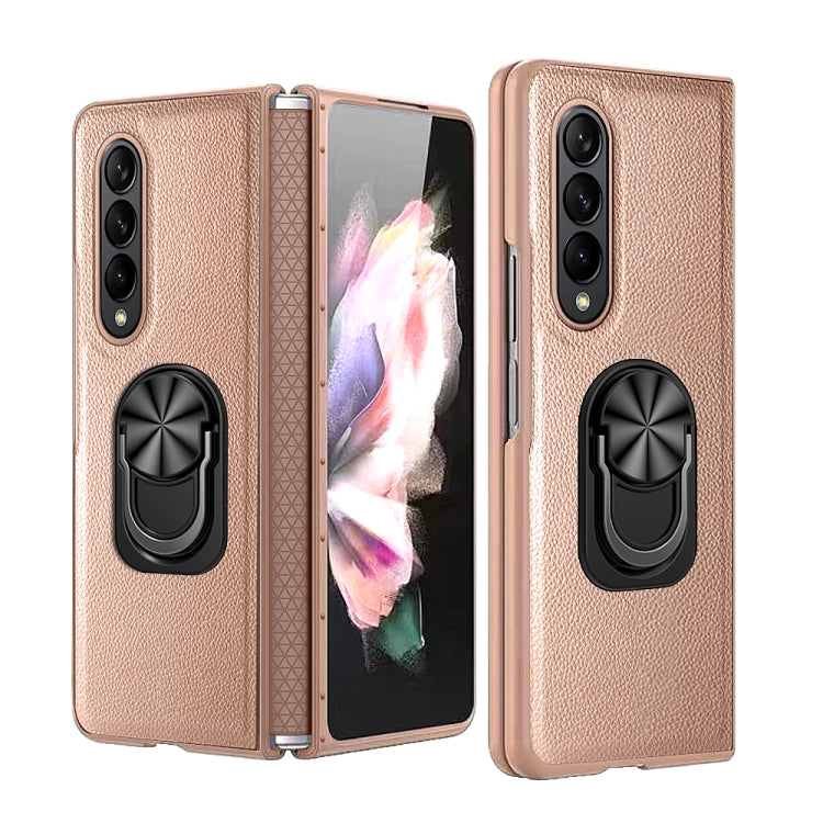 For Samsung Galaxy Z Fold4 GKK Litchi Pattern Foldable Protective Phone Case with Ring Holder(Gold) - Galaxy Z Fold4 5G Cases by GKK | Online Shopping South Africa | PMC Jewellery