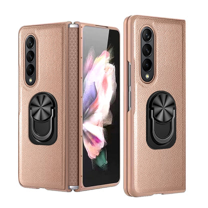 For Samsung Galaxy Z Fold4 GKK Litchi Pattern Foldable Protective Phone Case with Ring Holder(Gold) - Galaxy Z Fold4 5G Cases by GKK | Online Shopping South Africa | PMC Jewellery