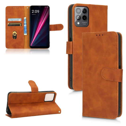 For T-Mobile Revvl 6 Pro 5G Skin Feel Magnetic Flip Leather Phone Case(Brown) - More Brand by PMC Jewellery | Online Shopping South Africa | PMC Jewellery