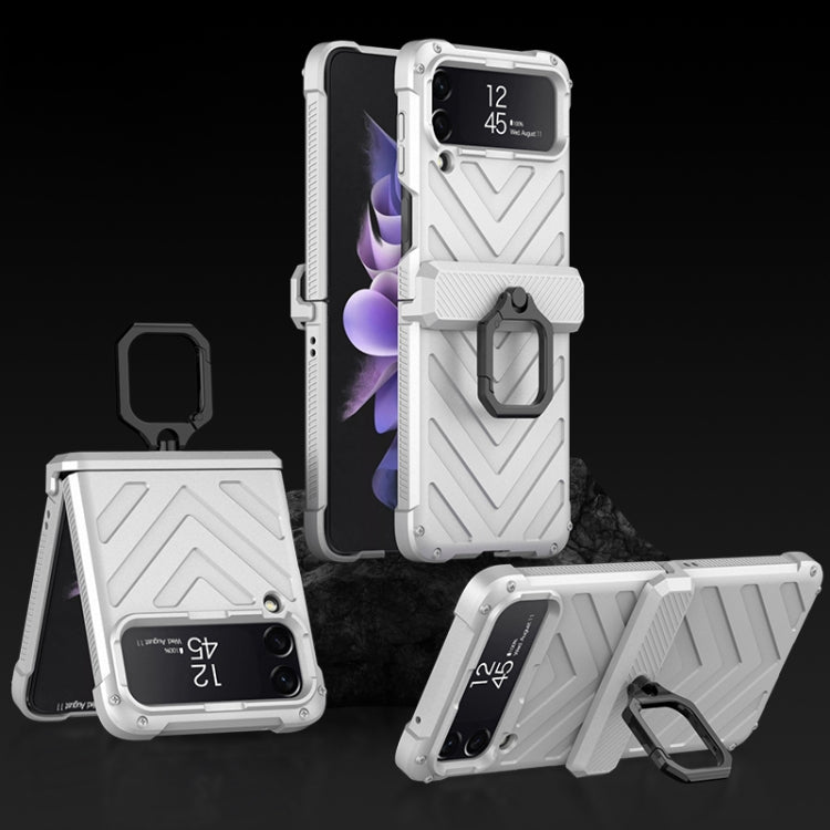 For Samsung Galaxy Z Flip4 GKK Sliding Camshield Magnetic Armor Flip Phone Case with Ring Holder(Silver) - Galaxy Z Flip4 5G Cases by GKK | Online Shopping South Africa | PMC Jewellery | Buy Now Pay Later Mobicred