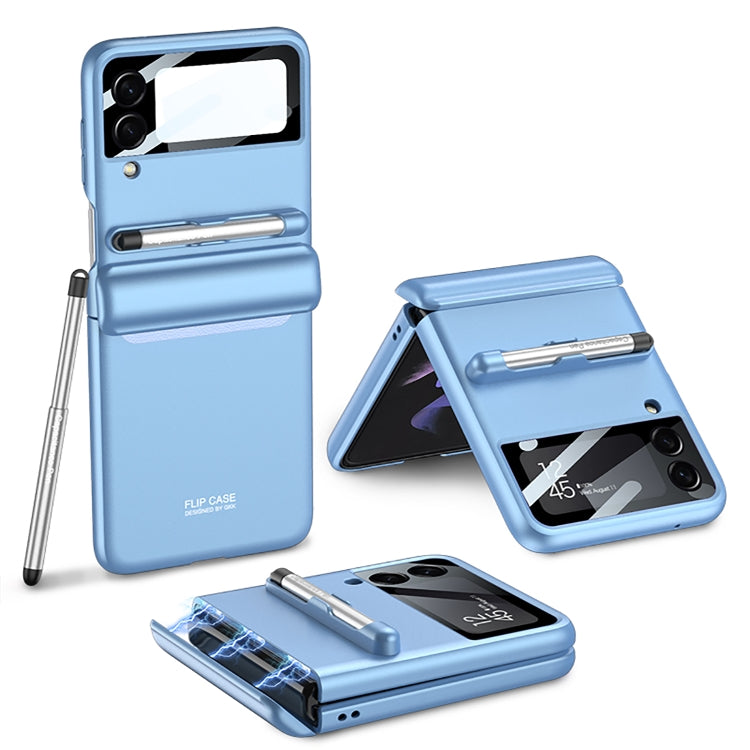 For Samsung Galaxy Z Flip4 GKK Magnetic Full Coverage Phone Flip Case with Pen(Blue) - Galaxy Z Flip4 5G Cases by GKK | Online Shopping South Africa | PMC Jewellery | Buy Now Pay Later Mobicred