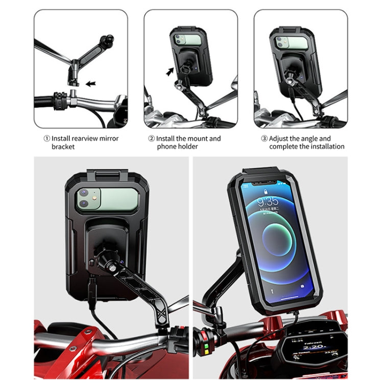 Kewig M18S-A2 Motorcycle / Bicycle Rearview Mirror Wireless Charging Waterproof Box Mobile Phone Holder - Holder by Kewig | Online Shopping South Africa | PMC Jewellery | Buy Now Pay Later Mobicred