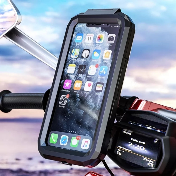 Kewig M18L-A2 Motorcycle / Bicycle Rearview Mirror Wireless Charging Waterproof Box Mobile Phone Holder - free shipping - PMC TechLife - Order now!