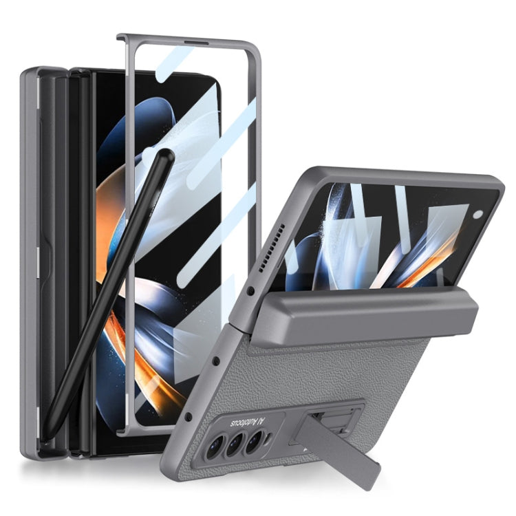 For Samsung Galaxy Z Fold4 GKK Integrated Magnetic Flip Plain Leather Phone Case with Pen Box(Grey) - Galaxy Z Fold4 5G Cases by GKK | Online Shopping South Africa | PMC TechLife | Buy Now Pay Later Mobicred