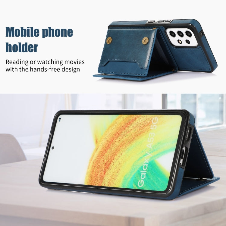 For Samsung Galaxy A52 5G/A52s 5G Three-fold RFID Leather Phone Case with Lanyard(Blue) - Galaxy Phone Cases by PMC TechLife | Online Shopping South Africa | PMC TechLife | Buy Now Pay Later Mobicred
