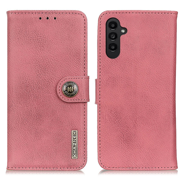 For Samsung Galaxy A14 5G KHAZNEH Cowhide Texture Horizontal Flip Leather Phone Case(Pink) - free shipping - PMC TechLife - Order now!