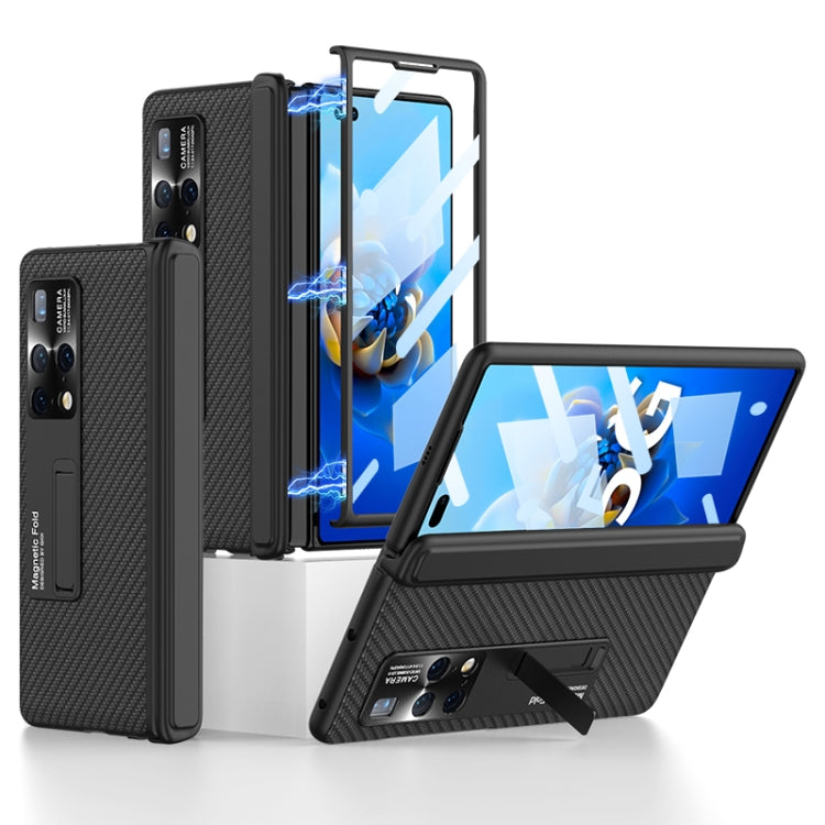 For Huawei Mate X2 GKK Magnetic Folding Plain Leather Full Coverage Phone Case with Hinges(Carbon Fiber) - Huawei Cases by GKK | Online Shopping South Africa | PMC Jewellery