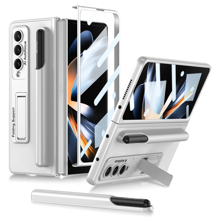 For Samsung Galaxy Z Fold4 GKK Ultra-thin Shockproof Leather Protective Case with Holder & Pen Slots(Silver) - Galaxy Z Fold4 5G Cases by GKK | Online Shopping South Africa | PMC Jewellery