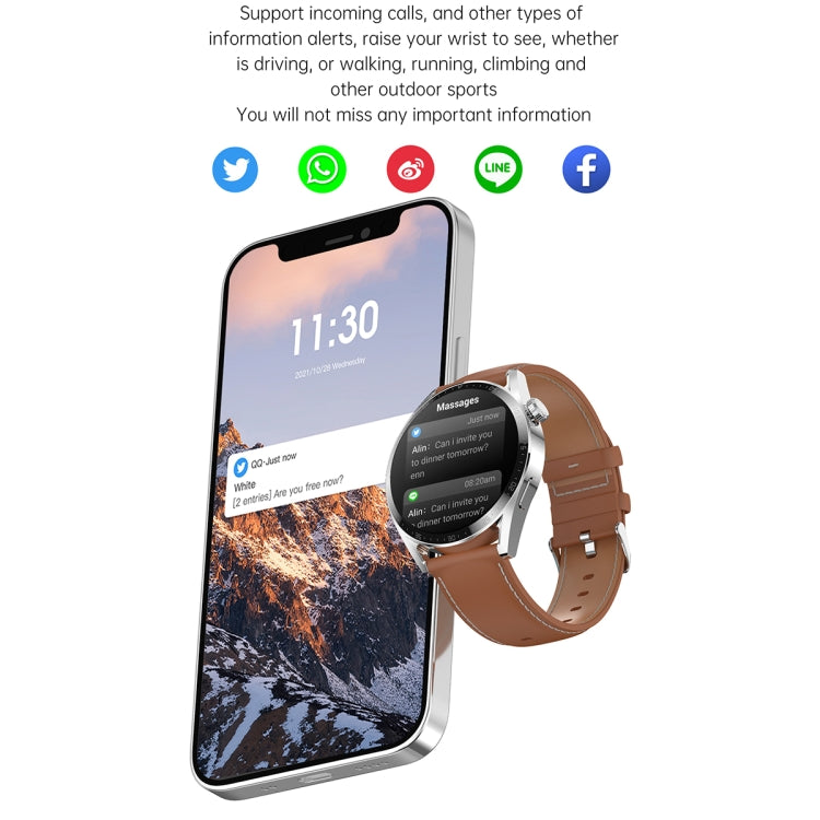 Ochstin 5HK3 Plus 1.36 inch Round Screen Bluetooth Smart Watch, Strap:Leather(Silver) - Smart Watches by OCHSTIN | Online Shopping South Africa | PMC Jewellery | Buy Now Pay Later Mobicred