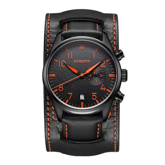 Ochstin 7228 Multifunctional Business Leather Wrist Wrist Waterproof Quartz Watch(Black+Orange) - Leather Strap Watches by OCHSTIN | Online Shopping South Africa | PMC Jewellery | Buy Now Pay Later Mobicred