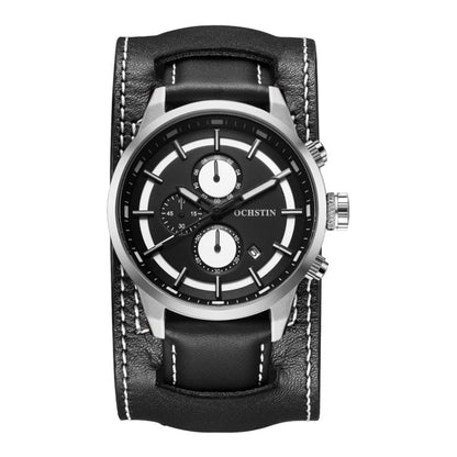 Ochstin 7235 Multifunctional Business Leather Wrist Wrist Waterproof Quartz Watch(Silver+Black) - Leather Strap Watches by OCHSTIN | Online Shopping South Africa | PMC Jewellery | Buy Now Pay Later Mobicred