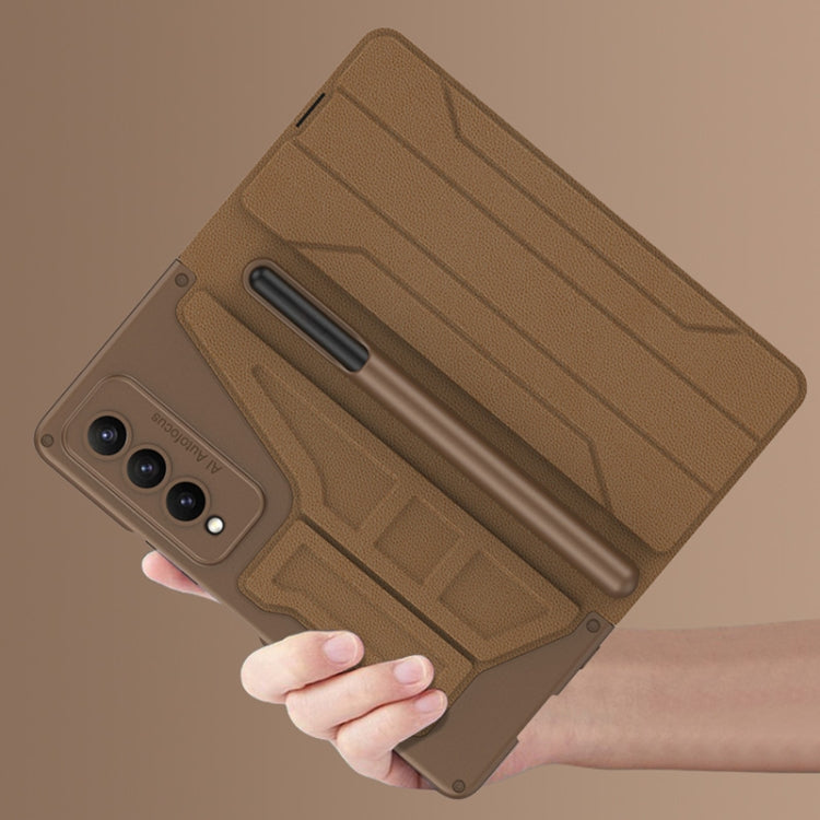 For Samsung Galaxy Z Fold4 GKK Integrated Flip Phone Case with Detachable Pen Holder(Coffee Brown) - Galaxy Z Fold4 5G Cases by GKK | Online Shopping South Africa | PMC Jewellery