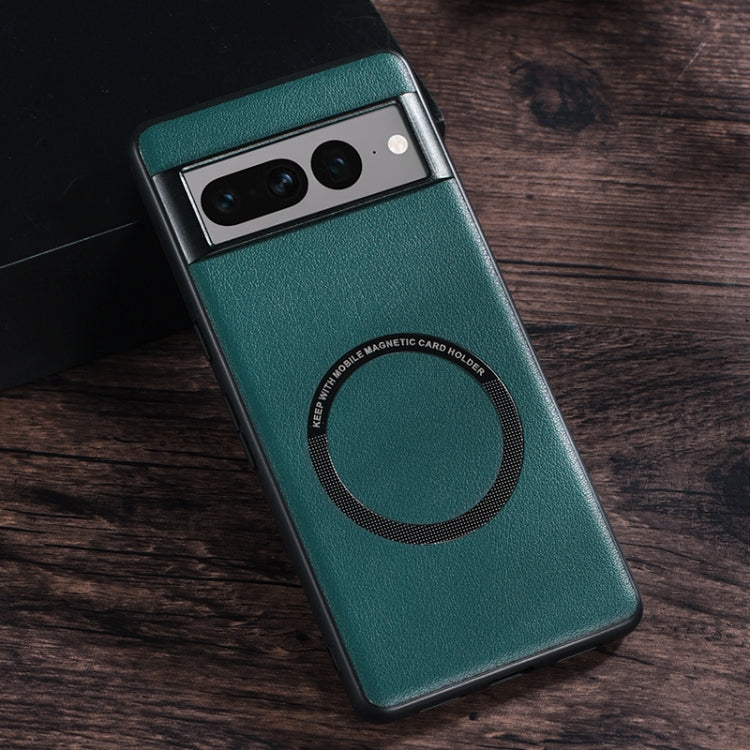 For Google Pixel 7 Pro Magsafe Magnetic Ring Leather Texture Phone Case(Green) - Google Cases by PMC Jewellery | Online Shopping South Africa | PMC Jewellery