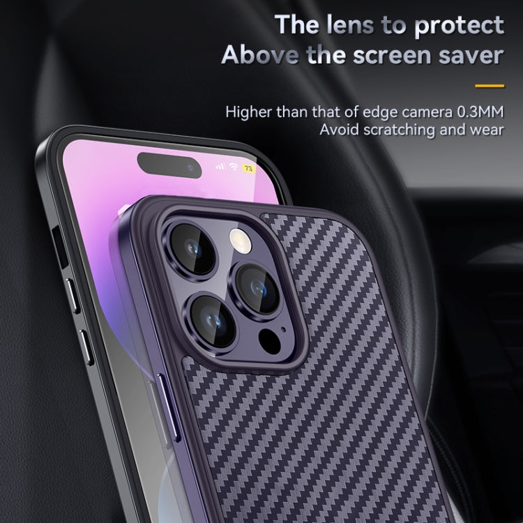 For iPhone 14 SULADA Carbon Fiber Textured Shockproof Metal + TPU Frame Case(Dark Blue) - iPhone 14 Cases by SULADA | Online Shopping South Africa | PMC Jewellery | Buy Now Pay Later Mobicred