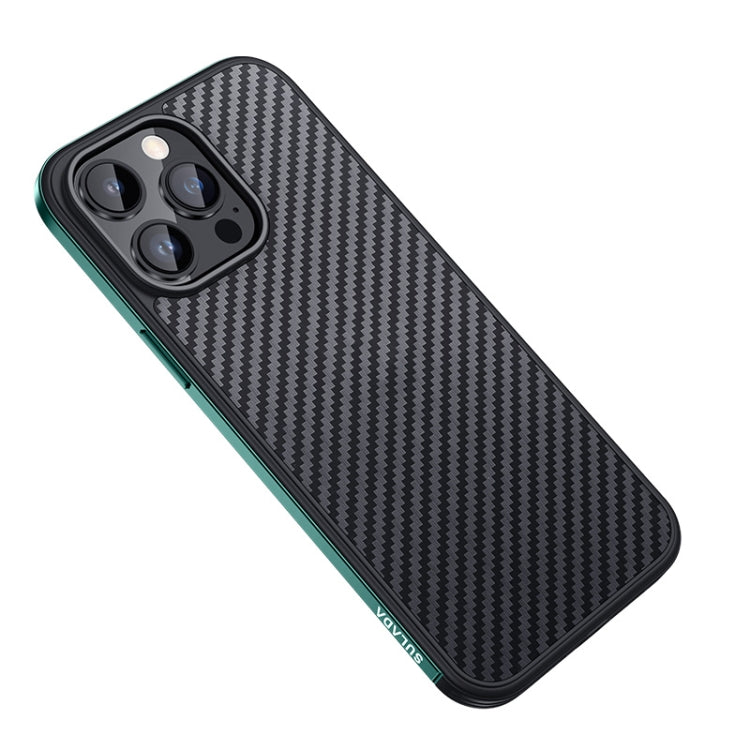 For iPhone 14 Pro Max SULADA Carbon Fiber Textured Shockproof Metal + TPU Frame Case(Dark Green) - iPhone 14 Pro Max Cases by SULADA | Online Shopping South Africa | PMC TechLife | Buy Now Pay Later Mobicred