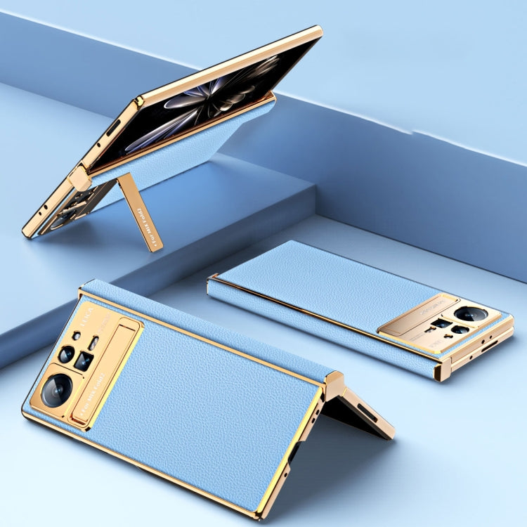 For Xiaomi Mix Fold 2 Electroplated Frame Plain Leather Phone Case(Blue) - Xiaomi Cases by PMC TechLife | Online Shopping South Africa | PMC TechLife