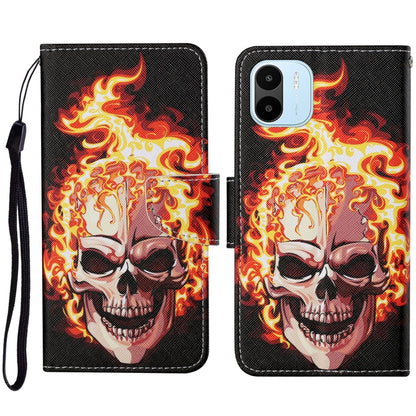 For Xiaomi Redmi A1 Colored Drawing Pattern Leather Phone Case(Flame Skull) - Xiaomi Cases by PMC Jewellery | Online Shopping South Africa | PMC Jewellery