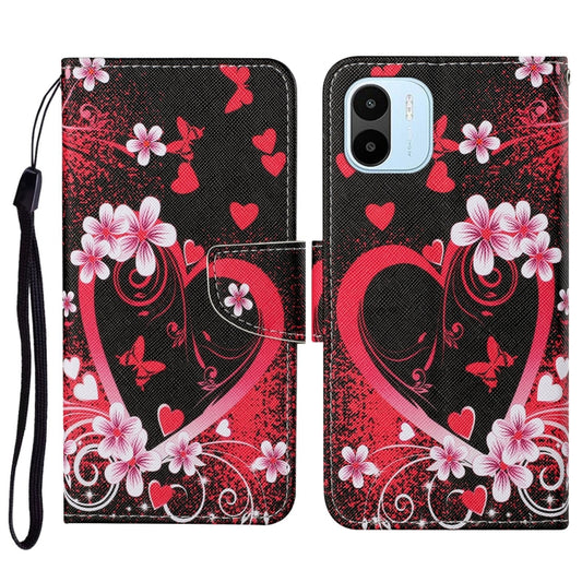 For Xiaomi Redmi A1 Colored Drawing Pattern Leather Phone Case(Red Heart) - Xiaomi Cases by PMC Jewellery | Online Shopping South Africa | PMC Jewellery