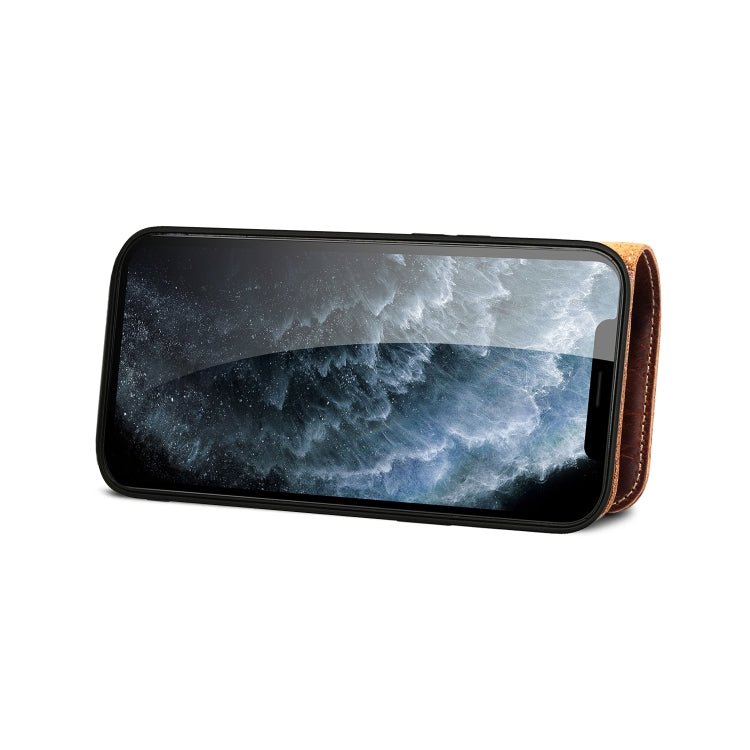 For iPhone 14 Denior Oil Wax Cowhide Magnetic Button Genuine Leather Case(Brown) - free shipping - PMC TechLife - Order now!