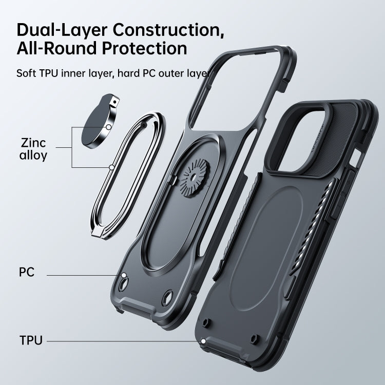 For iPhone 14 JOYROOM PC + TPU Dual-layer Shockproof Phone Case with Rotating Holder(Black) - iPhone 14 Cases by JOYROOM | Online Shopping South Africa | PMC Jewellery