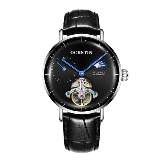 OCHSTIN 6121B Masterpiece Tourbillon Mechanical Men Watch(Silver-Black) - Leather Strap Watches by OCHSTIN | Online Shopping South Africa | PMC Jewellery | Buy Now Pay Later Mobicred