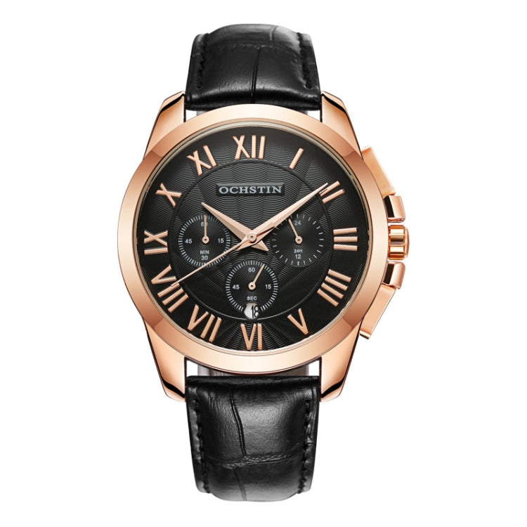 OCHSTIN 6059B Augustine Celebrity Series Multifunctional Quartz Waterproof Men Watch(Rose Gold+Black) - Leather Strap Watches by OCHSTIN | Online Shopping South Africa | PMC Jewellery | Buy Now Pay Later Mobicred