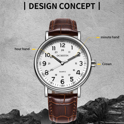 OCHSTIN 6081C Fashion Hollow Men Leather Quartz Watch(Silver+Coffee) - Leather Strap Watches by OCHSTIN | Online Shopping South Africa | PMC Jewellery | Buy Now Pay Later Mobicred