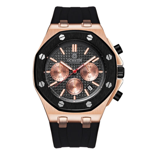 OCHSTIN 6100E Multifunctional Quartz Waterproof TPU Strap Men Watch(Rose Gold+Black) - Silicone Strap Watches by OCHSTIN | Online Shopping South Africa | PMC Jewellery | Buy Now Pay Later Mobicred