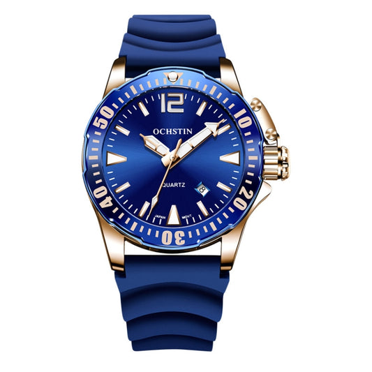 OCHSTIN 7002A Multifunctional Quartz Waterproof Luminous Men Watch(Rose Gold+Blue) - Silicone Strap Watches by OCHSTIN | Online Shopping South Africa | PMC Jewellery | Buy Now Pay Later Mobicred