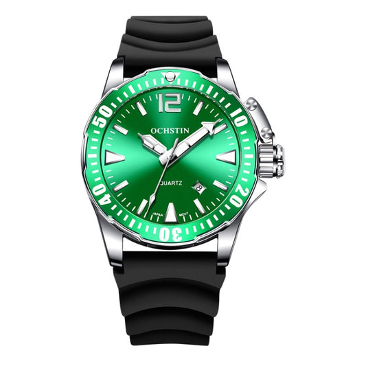 OCHSTIN 7002A Multifunctional Quartz Waterproof Luminous Men Watch(Silver+Green) - Silicone Strap Watches by OCHSTIN | Online Shopping South Africa | PMC Jewellery | Buy Now Pay Later Mobicred