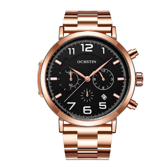 OCHSTIN 7243 Men Fashion Steel Strap Multifunctional Quartz Watch(Rose Gold Black) - Metal Strap Watches by OCHSTIN | Online Shopping South Africa | PMC Jewellery | Buy Now Pay Later Mobicred