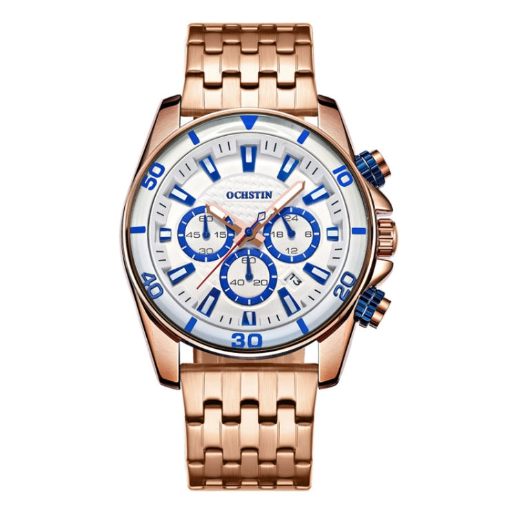 OCHSTIN 7259 Fashion Steel Strap Multifunctional Quartz Men Watch(Rose+White+Blue) - Metal Strap Watches by OCHSTIN | Online Shopping South Africa | PMC Jewellery | Buy Now Pay Later Mobicred