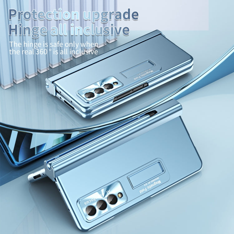 For Samsung Galaxy Z Fold4 Electroplating Corrugated Hinge Folding Phone Case with Pen Slot(Blue) - Galaxy Z Fold4 5G Cases by PMC TechLife | Online Shopping South Africa | PMC TechLife | Buy Now Pay Later Mobicred