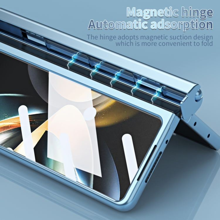 For Samsung Galaxy Z Fold4 Electroplating Corrugated Hinge Folding Phone Case with Pen Slot(Blue) - Galaxy Z Fold4 5G Cases by PMC TechLife | Online Shopping South Africa | PMC TechLife | Buy Now Pay Later Mobicred