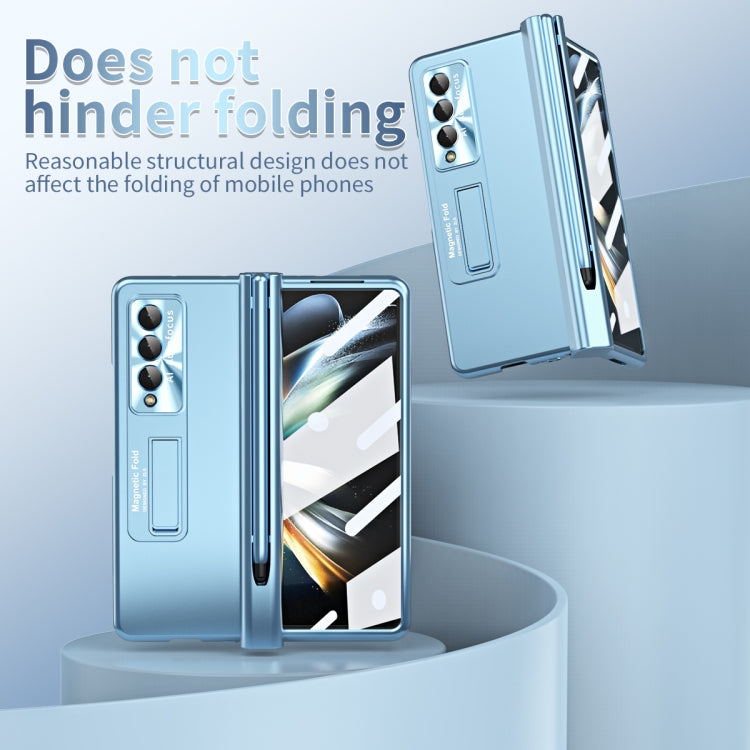 For Samsung Galaxy Z Fold4 Electroplating Corrugated Hinge Folding Phone Case with Pen Slot(Blue) - Galaxy Z Fold4 5G Cases by PMC TechLife | Online Shopping South Africa | PMC TechLife | Buy Now Pay Later Mobicred