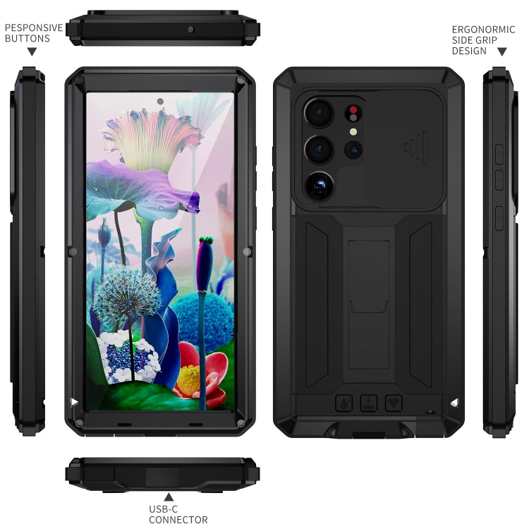 For Samsung Galaxy S23 Ultra 5G R-JUST Sliding Camera Design Life Waterproof Dustproof Shockproof Phone Case(Black) - Galaxy S23 Ultra 5G Cases by R-JUST | Online Shopping South Africa | PMC Jewellery | Buy Now Pay Later Mobicred