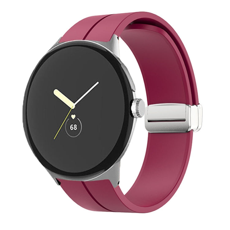 For Google Pixel Watch Solid-color Folding Buckle Silicone Watch Band(Silver Wine Red) - free shipping - PMC TechLife - Order now!