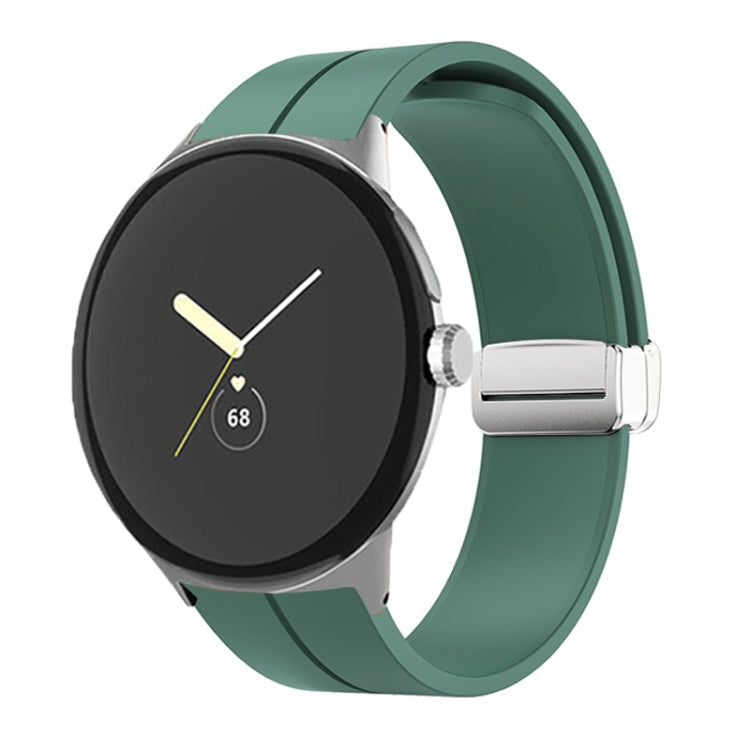 For Google Pixel Watch Solid-color Folding Buckle Silicone Watch Band(Silver Army Green) - free shipping - PMC TechLife - Order now!