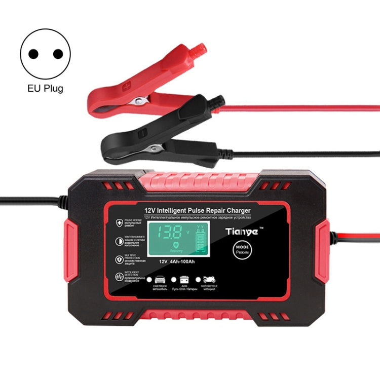 Motorcycle / Car Battery Smart Charger with LCD Creen, Plug Type:EU Plug(Red) - Battery Charger by PMC TechLife | Online Shopping South Africa | PMC TechLife