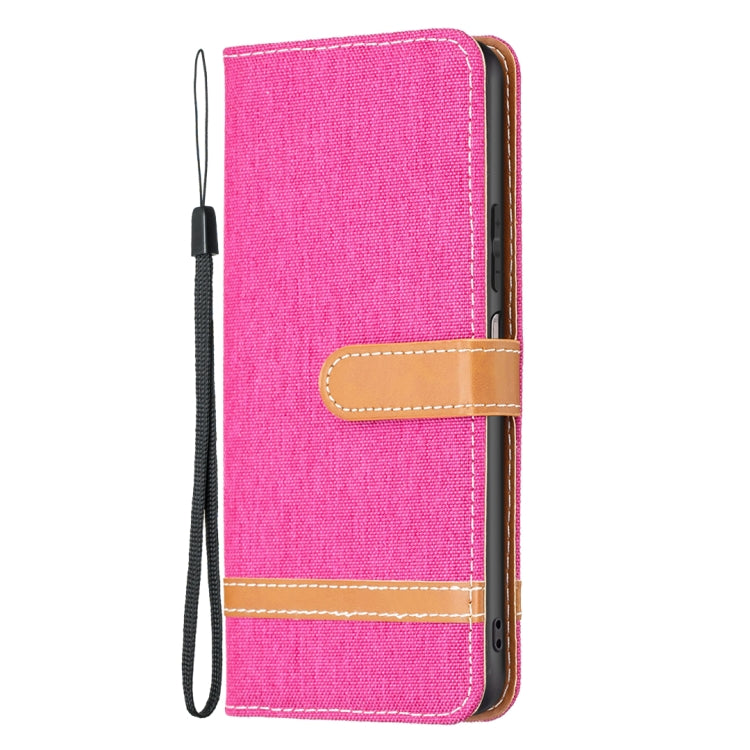 For Xiaomi Redmi Note 12S 4G / Note 11 Color Block Denim Texture Leather Phone Case(Rose Red) - free shipping - PMC TechLife - Order now!