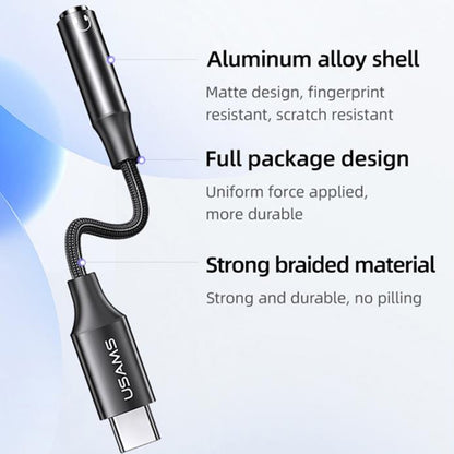 USAMS US-SJ599 AU16 Aluminum Alloy USB-C / Type-C to 3.5DC Audio Adapter Cable(Black) - Type-C Adapter by USAMS | Online Shopping South Africa | PMC Jewellery