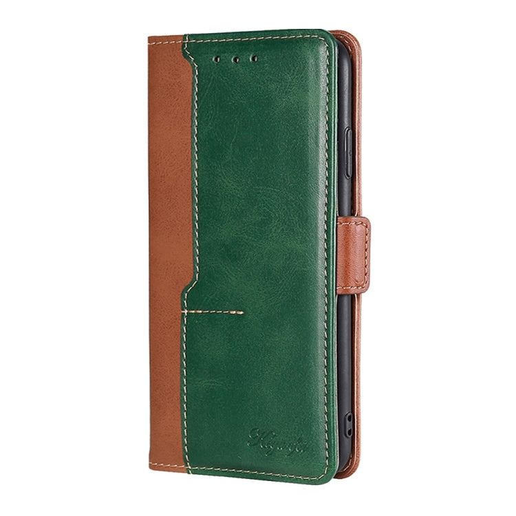 For OnePlus Ace 2/11R Contrast Color Side Buckle Leather Phone Case(Light Brown + Green) - OnePlus Cases by PMC Jewellery | Online Shopping South Africa | PMC Jewellery