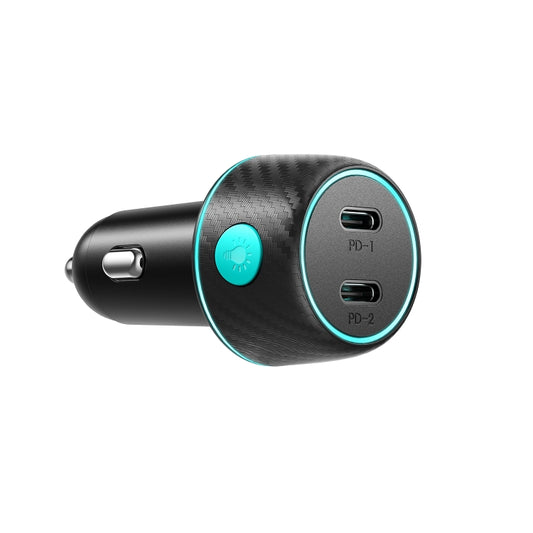 JOYROOM JR-CCN02 70W Dual PD Multi-Color Car Charger with Light Button(Black) - Car Charger by JOYROOM | Online Shopping South Africa | PMC Jewellery