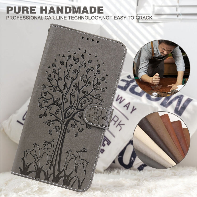 For Samsung Galaxy A54 5G Tree & Deer Pattern Pressed Printing Horizontal Flip Leather Phone Case(Grey) - free shipping - PMC TechLife - Order now!