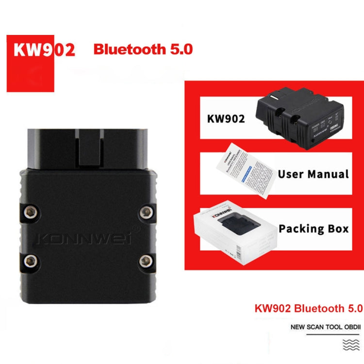 KONNWEI KW902 Bluetooth 5.0 OBD2 Car Fault Diagnostic Scan Tools Support IOS / Android(Black) - Code Readers & Scan Tools by KONNWEI | Online Shopping South Africa | PMC Jewellery | Buy Now Pay Later Mobicred